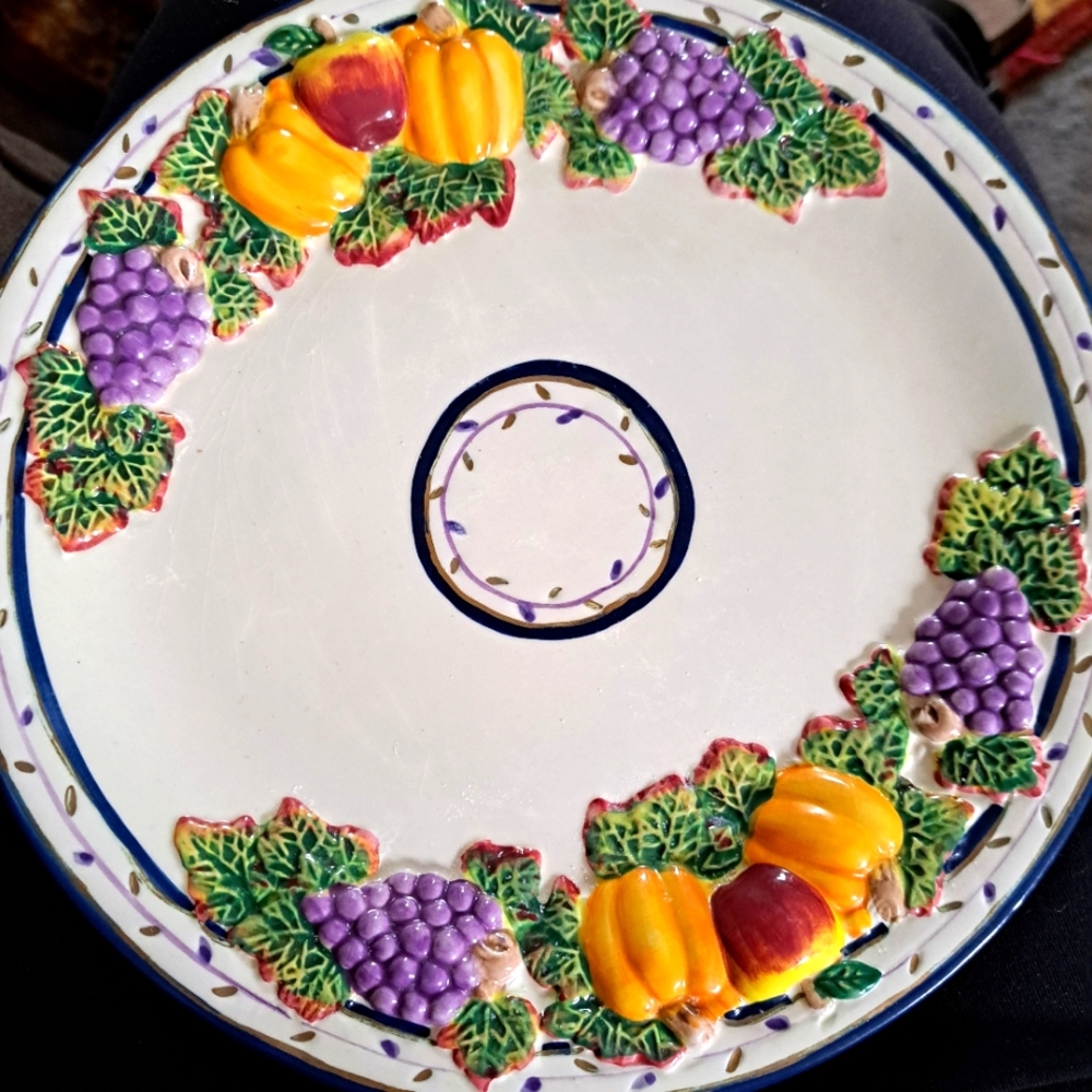 BELLA CASA 9 INCH PLATE NWT 10 inch by 10 inch Embossed with Pumpkins  Grapes